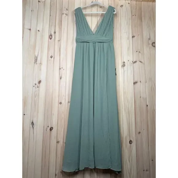 NWT Lulus Heavenly Hues Sage Brush Maxi Dress Wedding Bridesmaid Gala Size M - Picture 2 of 9